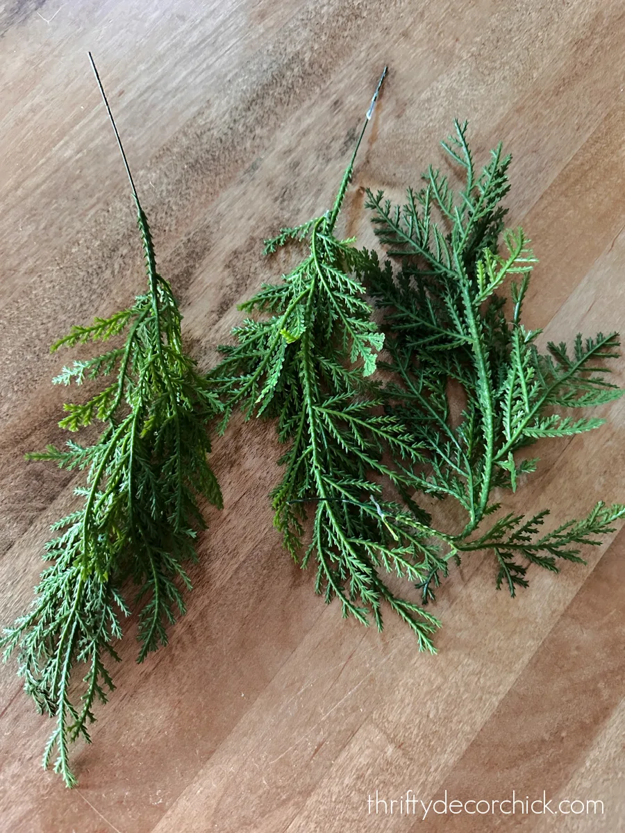 fake cedar greenery stems